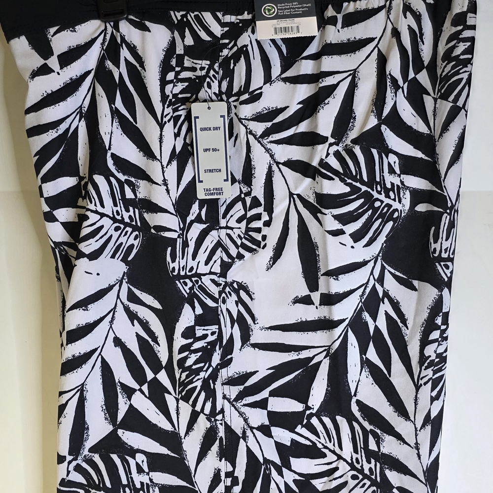 George Black & White Tropical Leaf Swim Board Shorts XL